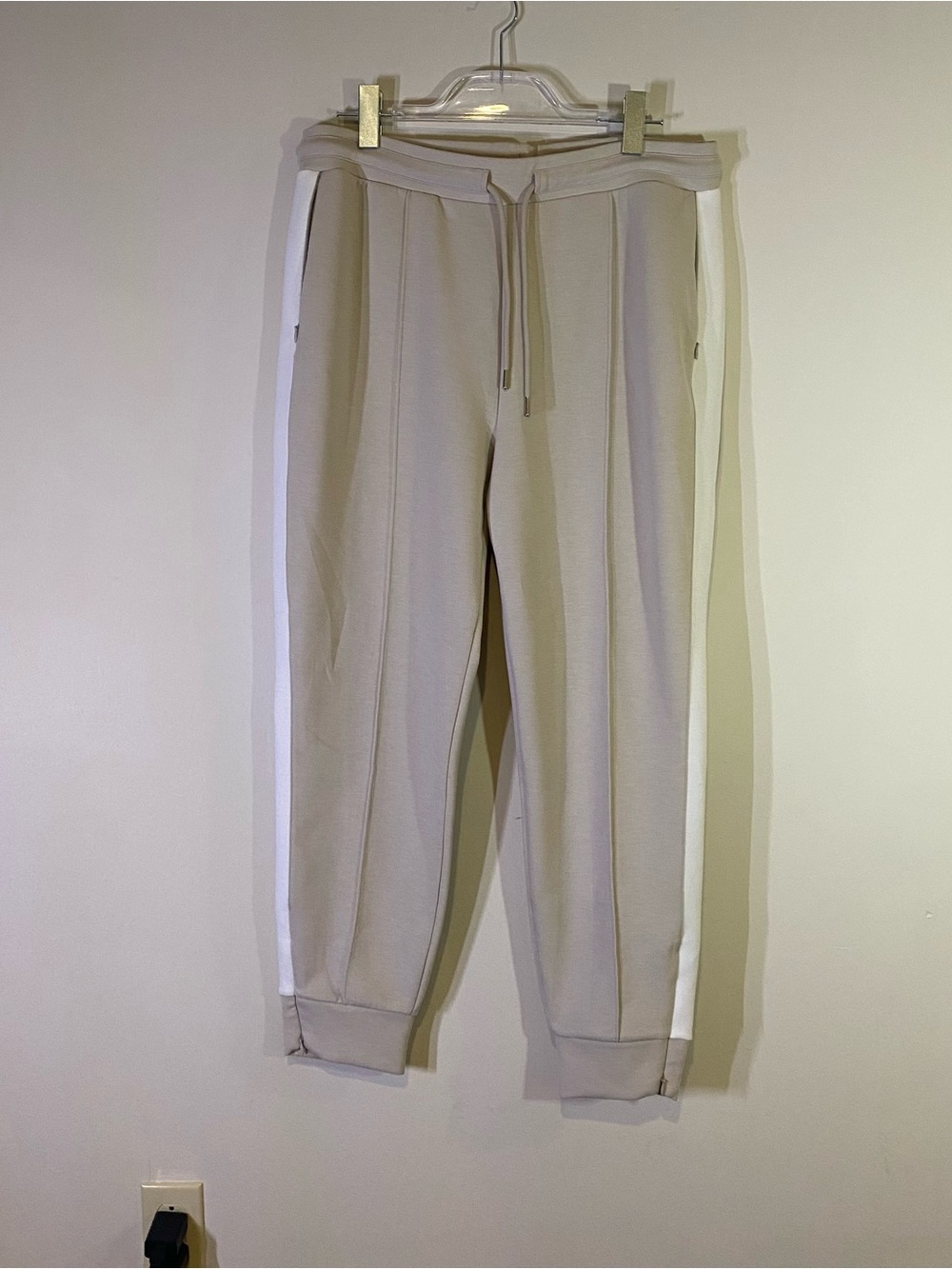 Reiss Beige Track Joggers with White Side Stripes Women’s Size L